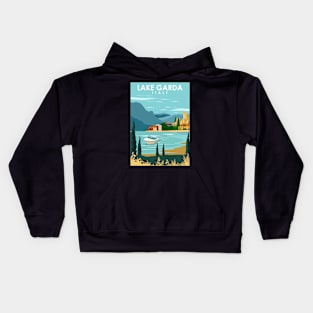 Lake Garda Italy Vintage Minimal Retro Travel Poster Kids Hoodie